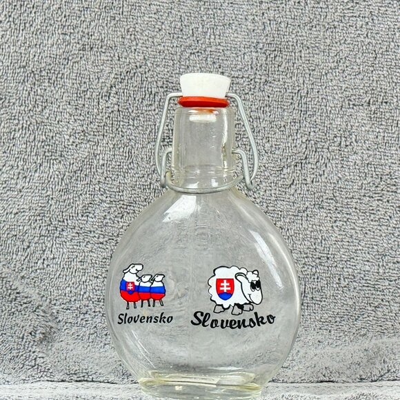Clear Glass Slovensko Bottle With Sheep Print & Swing Top 250ml Unique Design Gi - Picture 1 of 8